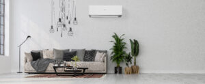 Modern interior design of a living room indoors apartment, home, office, soft sofa, fresh flowers and modern interior details on a white wall background.